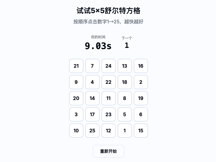 舒尔特方格注意力训练